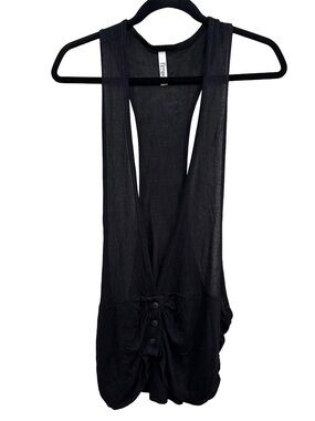 FLUXUS Black Lightweight Sweater Vest/Draped Tank Top Button Detail, sexy racer